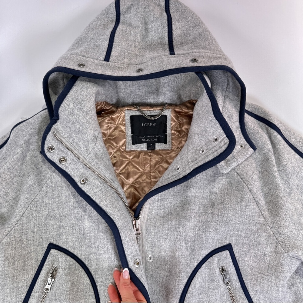 J. Crew Italian Stadium Cloth Hooded Wool Peacoat Womens 14 Gray Minimalist - Picture 10 of 14